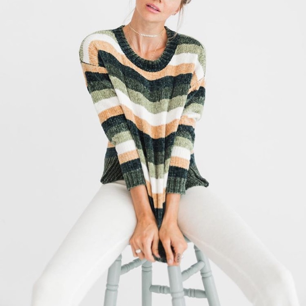 NWOT Green Striped Chenille Sweater